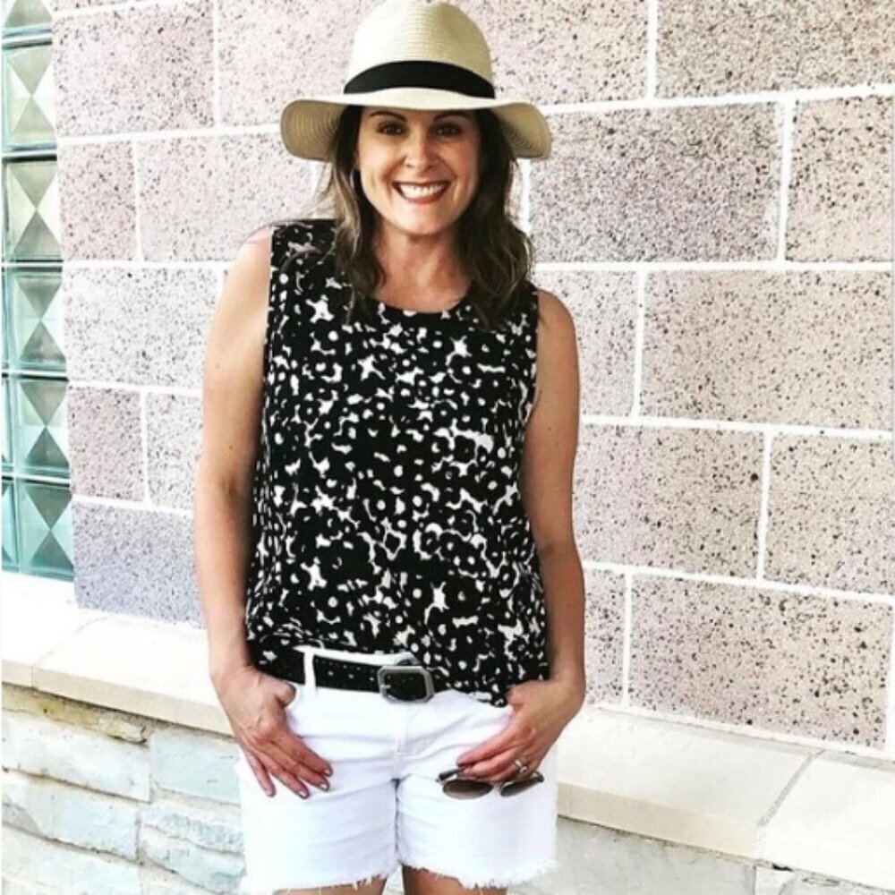 CAbi‎ Ink Floral Dixon Top Style 5353 Sz M Black & White #137A